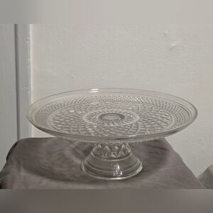 Anchor Hocking Vintage Wexford Pattern Clear Glass Cake Stand 12" EUC